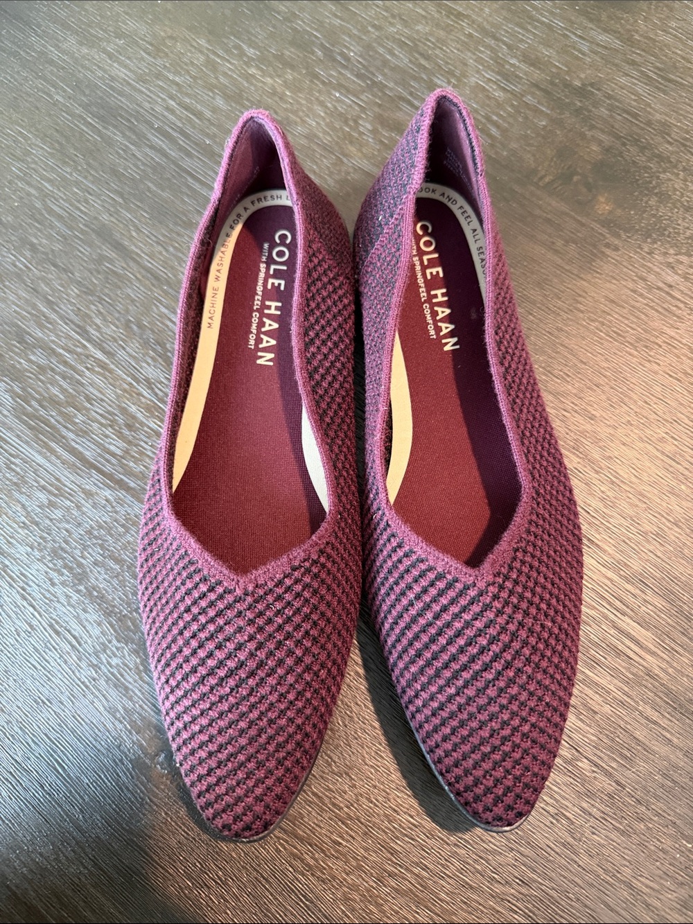 Cole Haan Women's Wine/Merlot Knit Pointed-Toe Flats
